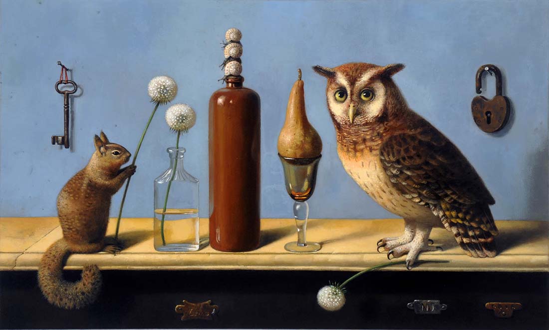 OWL, BALANCE, ART OIL PAINTING